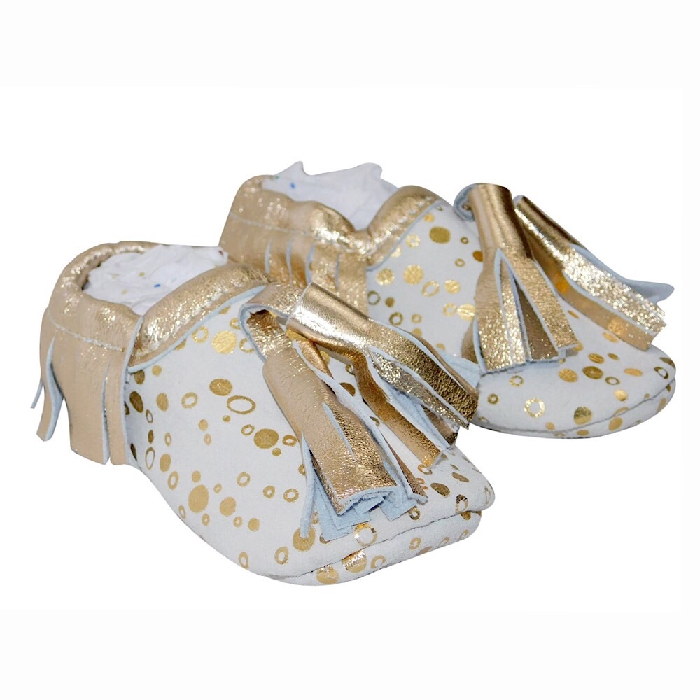 Golden Polka Dot Leather Moccasins